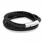555Jewelry Stainless Steel Braided Wrap Layered Leather Cord Magnetic Bracelet