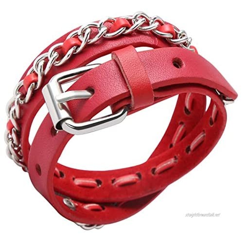 Ailianer Genuine Leather Cuff Bracelet Punk Metal Bracelets Wristbands Adjustable Belt Wrap Bracelet Handmade Jewelry for Men Women