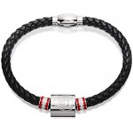 Arsenal F.C. Mens Gents Jewellery Stainless Steel And Black Leather Bracelet