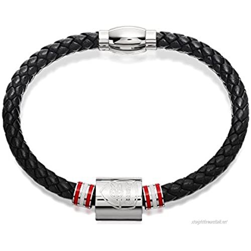 Arsenal F.C. Mens Gents Jewellery Stainless Steel And Black Leather Bracelet