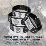 bandmax Men Black Viking Bracelet Microfiber Leather Norse Vegvisir Wristaband with Three Circle Stainless Steel for Boy Vintage Nordic Scandinavian Talisman Gothic Bracelet for Celtic Pagan Jewelry