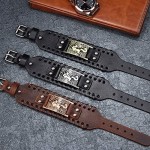 Brown Leather Bracelet Viking Fox Celtic Knot Irish Cuff Wide Leather Bracelets Punk Style Wristband Bangle Bracelets