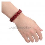 CCBFY Genuine Leather Bracelet Braided Sporty Wide Wristband Punk Jewelry for Men Women red