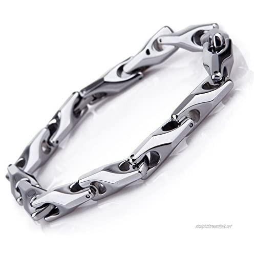 Classy Men's Solid Heavy Wheat Tungsten Carbide Bracelet - 3 Sided Links (Silver)