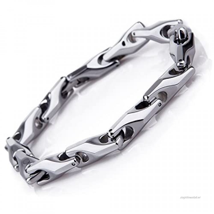 Classy Men's Solid Heavy Wheat Tungsten Carbide Bracelet - 3 Sided Links (Silver)