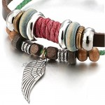 COOLSTEELANDBEYOND Angel Wing Multi-Strand Brown Leather Bracelet for Men Women Tribal Leather Wristband Wrap Bracelet