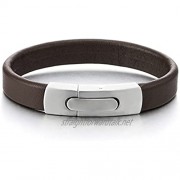 COOLSTEELANDBEYOND Brown Leather Bracelet for Men Women Genuine Leather Bangle Wristband with Steel Spring Clasp