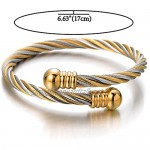 COOLSTEELANDBEYOND Elastic Adjustable Classic Stainless Steel Twisted Cable Cuff Bangle Bracelet for Mens for Women Silver Gold Two-Tone