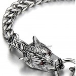 COOLSTEELANDBEYOND Mens Biker Gothic Stainless Steel Wolf Curb Chain Bracelet with Red Cubic Zirconia Toggle Clasp