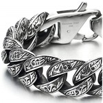 COOLSTEELANDBEYOND Mens Boys Stainless Steel Vintage Fancy Curb Chain Bracelet with Tribal Tattoo Pattern Retro Style