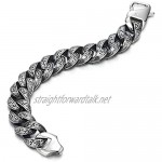 COOLSTEELANDBEYOND Mens Boys Stainless Steel Vintage Fancy Curb Chain Bracelet with Tribal Tattoo Pattern Retro Style