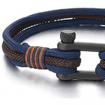 COOLSTEELANDBEYOND Mens Womens Steel Screw Anchor Shackles Nautical Sailor Navy Blue Brown Rope Wrap Bracelet Wristband
