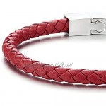 COOLSTEELANDBEYOND Unisex Mens Women Thin Red Braided Leather Bracelet Leather Bangle Wristband Steel Magnetic Clasp