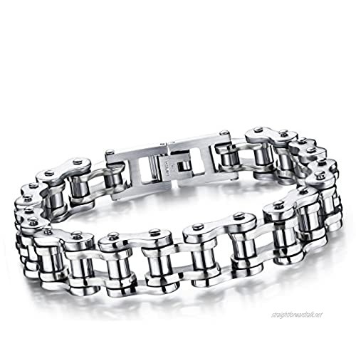 Cupimatch Cool Silver Stainless Steel Motorcycle Biker Chain Bracelet Punk Rock Link Wristband for Men 8.5" (Silver)
