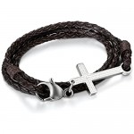Cupimatch Men Stainless Steel Bible Lords Prayer Cross Rope Wrap Leather Cuff Bracelet
