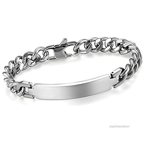 Cupimatch Men's 9MM Wide Stainless Steel ID Tag Bracelet Chain Link Wrist Bangle 8.3"