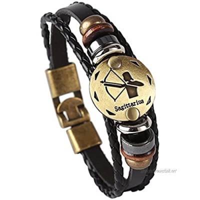 Doitory Men Punk Alloy Leather Bracelet Constellation Braided Rope Bracelet Bangle Wristband