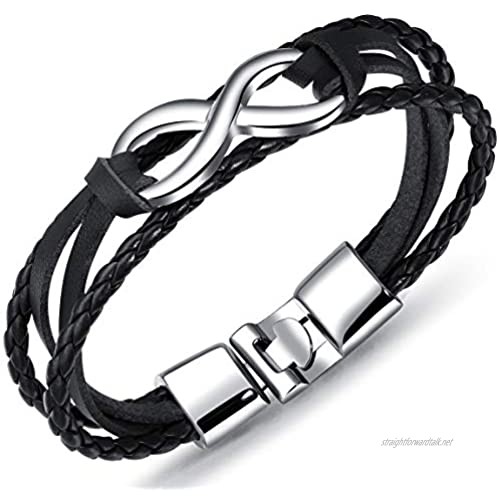 DTWAWA Multi-Layer Men's Leather Handmade Braided Cuff Wrap Bracelet Gift for Men Boyfriend Husband