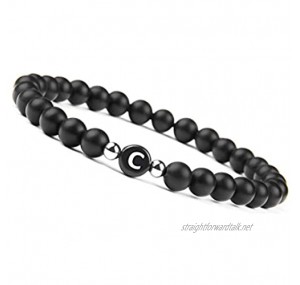 Good.Designs ® Letter Bracelet Made of Natural Onyx Gemstone Beads Friendship-Jewellery with Initial Charms (Letter C)