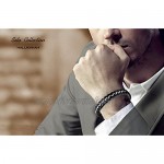Halukakah ● Solo ● Men's Genuine Leather Titanium Bracelet Black & Silver 8.46(21.5cm) with Free Giftbox
