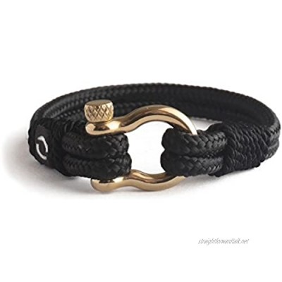 Handmade Paracord Bracelet for Mens with Stainless Steel Gold Shackle Marine Nautical Accessory Surfing Armband Made of Sailing Rope Sailor Gift Luxurious Style