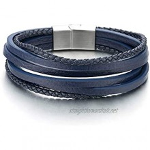 iMECTALII Mens Womens Multi-Strand Navy Blue Braided Leather Bracelet Wristband with Steel Magnetic Clasp