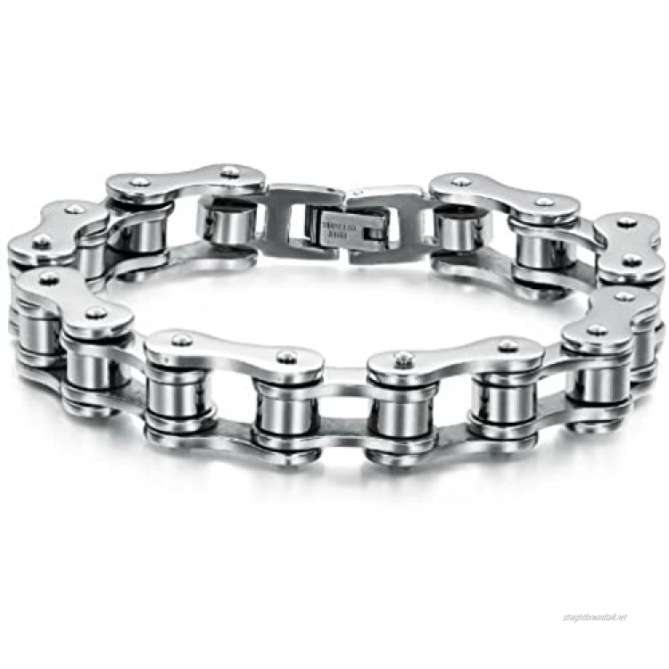 JewelryWe Biker Mens Silver Stainless Steel Bicycle Chain Bracelet Links Wrist 8 Inch