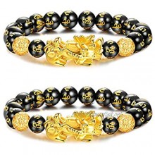LOLIAS Feng Shui Black Obsidian Bracelet Pi Xiu Bracelet Chinese Bracelet Handmade Feng Shui Bracelet Bead Amulet Elastic Attract Wealth and Good Luck Bracelet for Women Men 2 Pcs 10-12MM