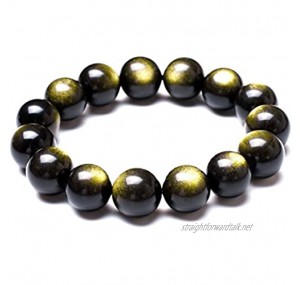 Mecool Golden Sheen Obsidian Stretch Bracelet Round Gold Stretch Obsidian Bracelets 12mm Beads