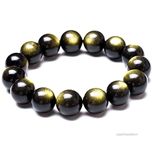 Mecool Golden Sheen Obsidian Stretch Bracelet Round Gold Stretch Obsidian Bracelets 12mm Beads