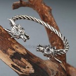 Men's Double Head Dragon Bracelet AILUOR Norse Viking Adjustable Stainless Steel Gold Sliver Cuff Cool Polished Twisted Arm Ring Cable Bangles Pagan Jewelry