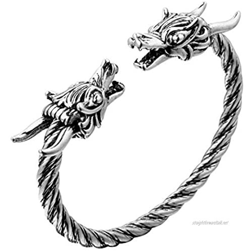 Men's Double Head Dragon Bracelet AILUOR Norse Viking Adjustable Stainless Steel Gold Sliver Cuff Cool Polished Twisted Arm Ring Cable Bangles Pagan Jewelry
