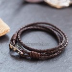 Men's Leather Bracelet XL Brown Braided Double Wrap Bracelet with Stainless Steel Shrimp Clasp 23cm XL Size Bracelet For Men by Tribal Steel