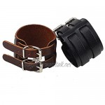 VANVENE Punk Leather Wide Bracelet Cuff Adjustable Rock Bangle Vintage Wristband for Women Man Unisex Fashion (Double Belt Black)