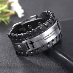 VASSAGO Engraved Cross Bible Verse Wide Leather Bracelet With God All Things Are Possible Matthew 19:26 Inspirational Christian Faith Religious Jewelry for Men and Women