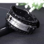 VASSAGO Engraved Cross Bible Verse Wide Leather Bracelet With God All Things Are Possible Matthew 19:26 Inspirational Christian Faith Religious Jewelry for Men and Women