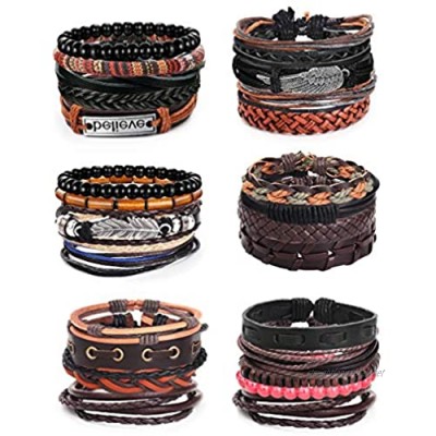 YADOCA 27 PCS Braided Leather Bracelets for Men Women Tribal Ethnic Hand Knit Boho String Bracelet Handmade Wristband Adjustable