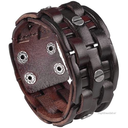 Zysta Punk Gothic Mens Genuine Leather Braided Bracelet Wristband Cuff Bangle 8.5-9" Black/Brown