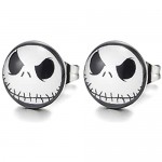2 pcs Stainless Steel Black White Alien Dome Stud Earrings for Men Women Gothic Punk Rock