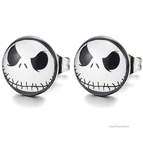 2 pcs Stainless Steel Black White Alien Dome Stud Earrings for Men Women Gothic Punk Rock