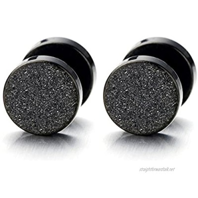 2pcs 6-8MM Black Screw Stud Earrings for Men Women Steel Cheater Fake Ear Plugs Gauges Illusion Tunnel