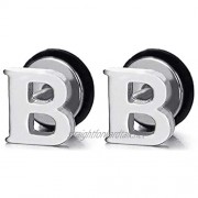 2pcs Alphabet Letter Name Initial B Stud Earrings in Stainless Steel for Men Women Boys Girls Screw Back