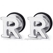 2pcs Alphabet Letter Name Initial R Stud Earrings in Stainless Steel for Men Women Boys Girls Screw Back
