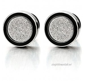 8MM Mens Womens Circle Stud Earrings Steel Cheater Fake Ear Plugs with Sand Glitter 2pcs