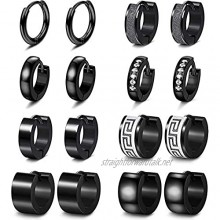 Adramata 8Pairs Stainless Steel Black Small Hoop Earrings for Men Women CZ Inlaid Round Huggie Earrings Punk Piercing Earrings