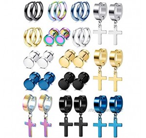 CASSIECA 15 Pairs Stainless Steel Stud Earrings Hoop Earrings Set for Men Women Cross Dangle Huggie Earrings Unisex Ear Piercing Jewelry Hypoallergenic