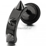 Cool Black Half Hoop Huggie Stud Earrings Spiked Rivets for Men Women Steel Screw Back 2 Pcs