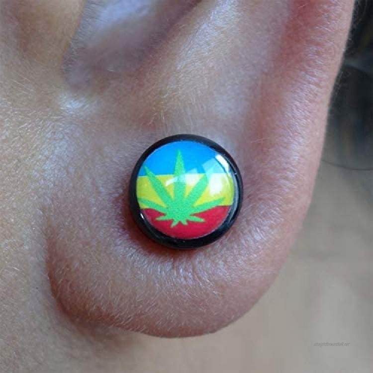ELLU Pair of Rasta Studs Magnetic Earrings Mens Womens Kids Reggae Costume Jewellery