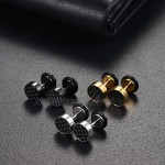 Flongo Men's 8mm Stainless Steel Grid Check Carbon Fiber Faker Chaux Tunnel Illusion Screwback Stud Earrings