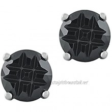 iJewelry2 Black Invisible Round Cut Diamond CZ Basket Prong Set Sterling Silver Men Stud Earrings 8mm 3.45 ctw